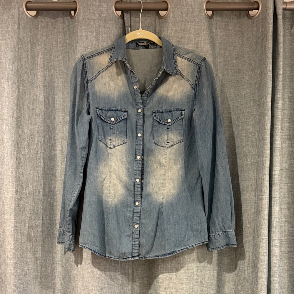 Love Stitch Light Blue Denim Shirt